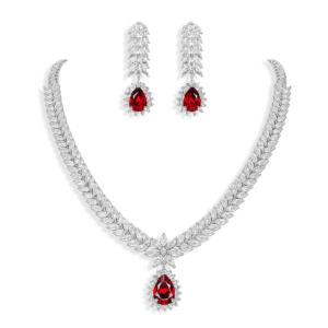 Ruby Drop Bridal Necklace and Earrings Set