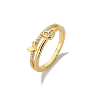 Double Heart Gold Stainless Steel Ring