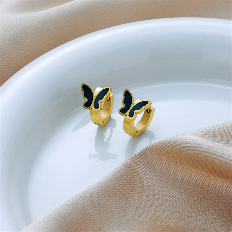 Black Butterfly Hoop Stainless Steel Earrings - Image 3
