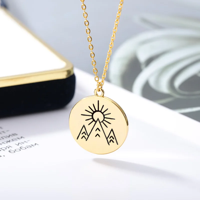 Golden Mountain Sunrise Stainless Steel Necklace - Image 3