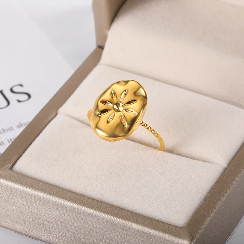 Textured Floral Stainless Steel Ring - Image 5